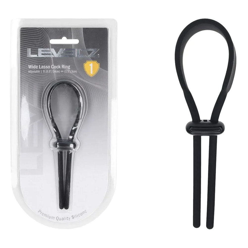 Shots Toys LEVELZ Wide Adjustable Silicone Lasso Cock Ring Black