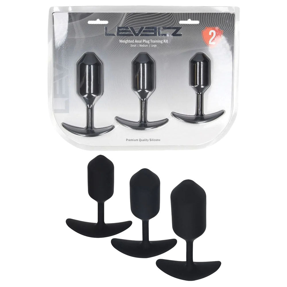 Shots Toys LEVELZ Silicone Weighted Anal Plug Training Set Of 3 Sizes Black