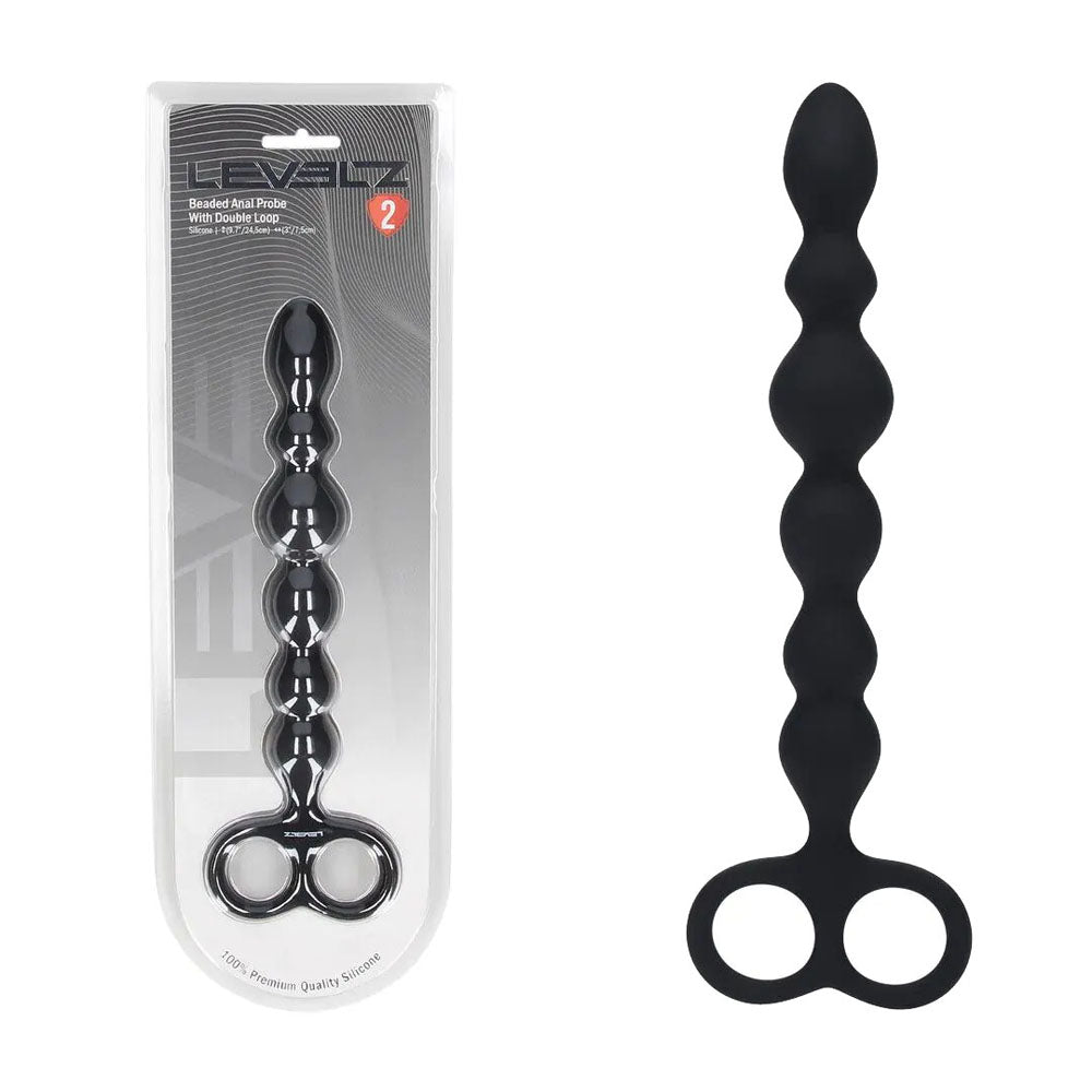 Shots Toys LEVELZ Beaded Silicone Anal Beads With Double Loop Black 24.5cm