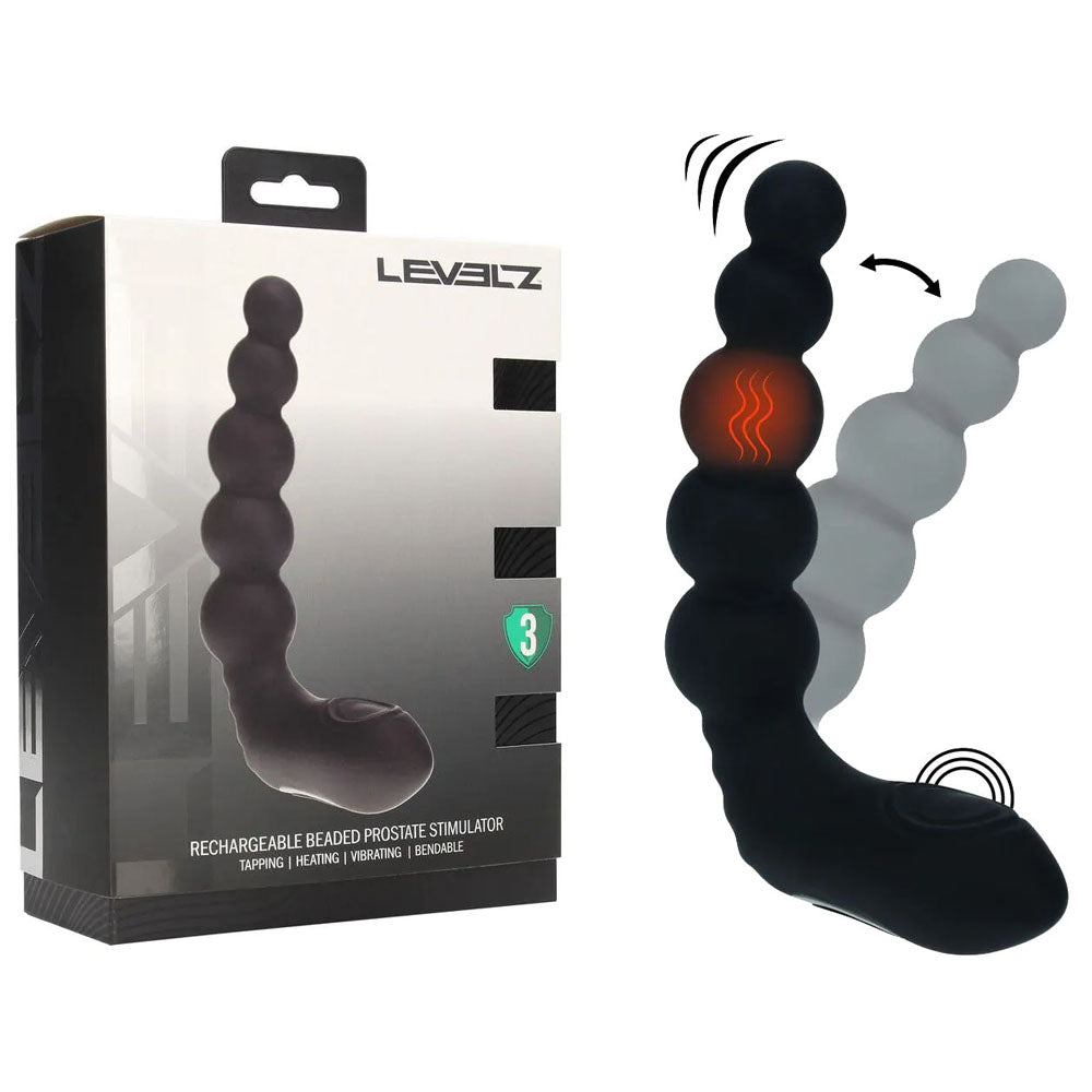Shots Toys LEVELZ Rechargeable Beaded Heating + Vibrating Prostate Massager Black