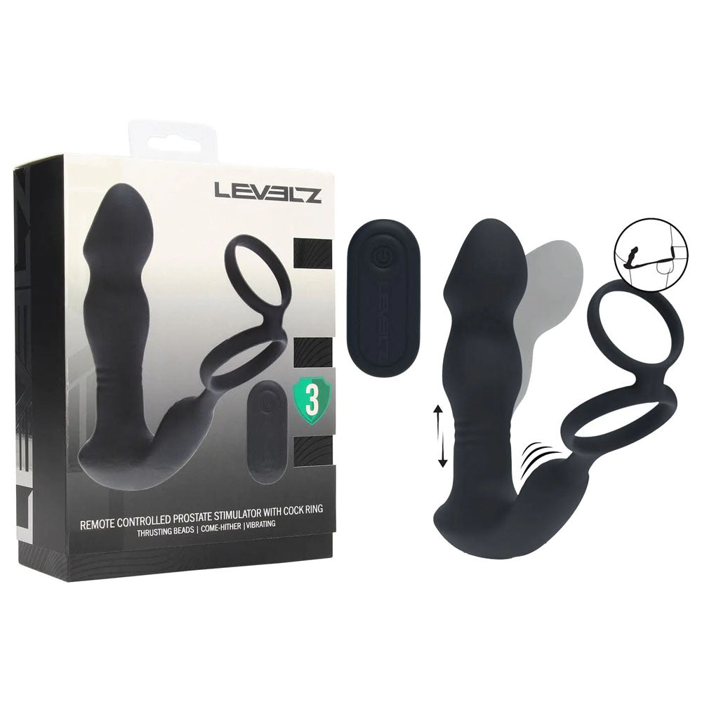 Shots Toys LEVELZ Remote Controlled Prostate Stimulator With Cock Ring Black