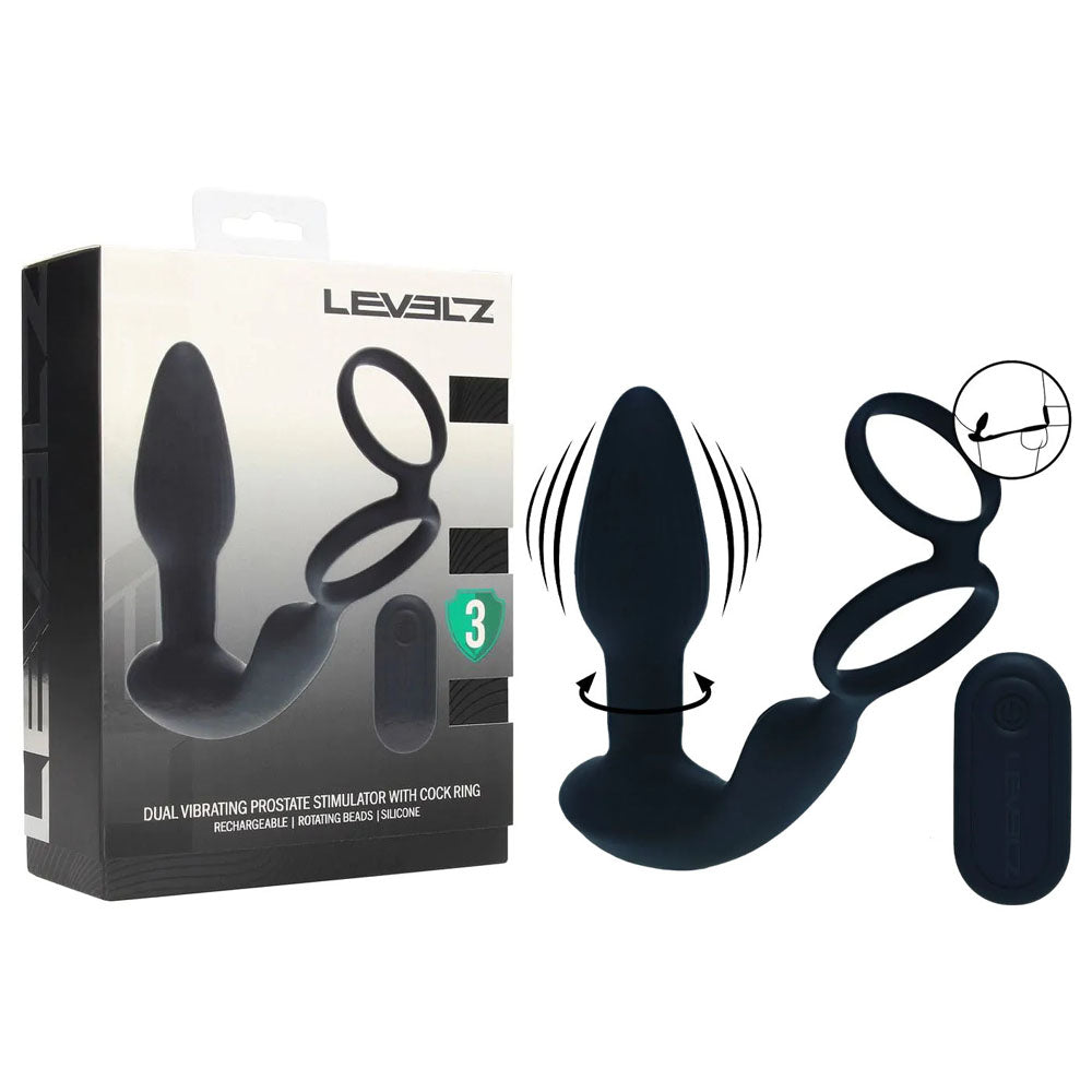 Shots Toys LEVELZ Dual Vibrating Prostate Stimulator With Cock Ring Black