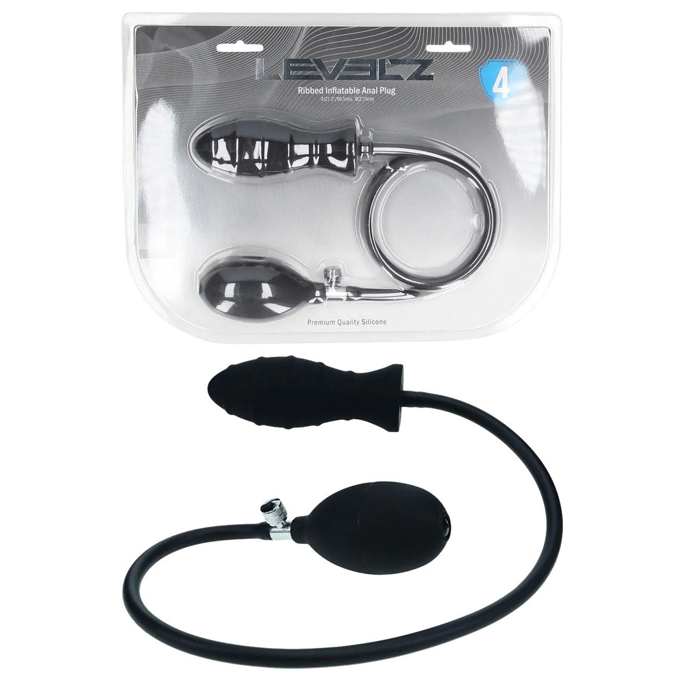 Shots Toys LEVELZ Ribbed Inflatable Anal Plug Black