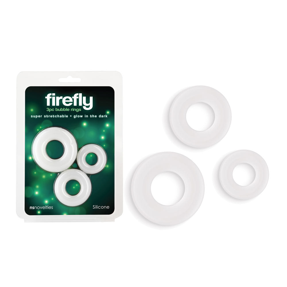 NS Novelties Firefly Bubble Rings Glow in Dark Cock Rings Set of 3 Sizes White NS Novelties