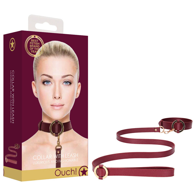 OUCH! Halo Collar With Leash Restraint Burgundy Shots Toys