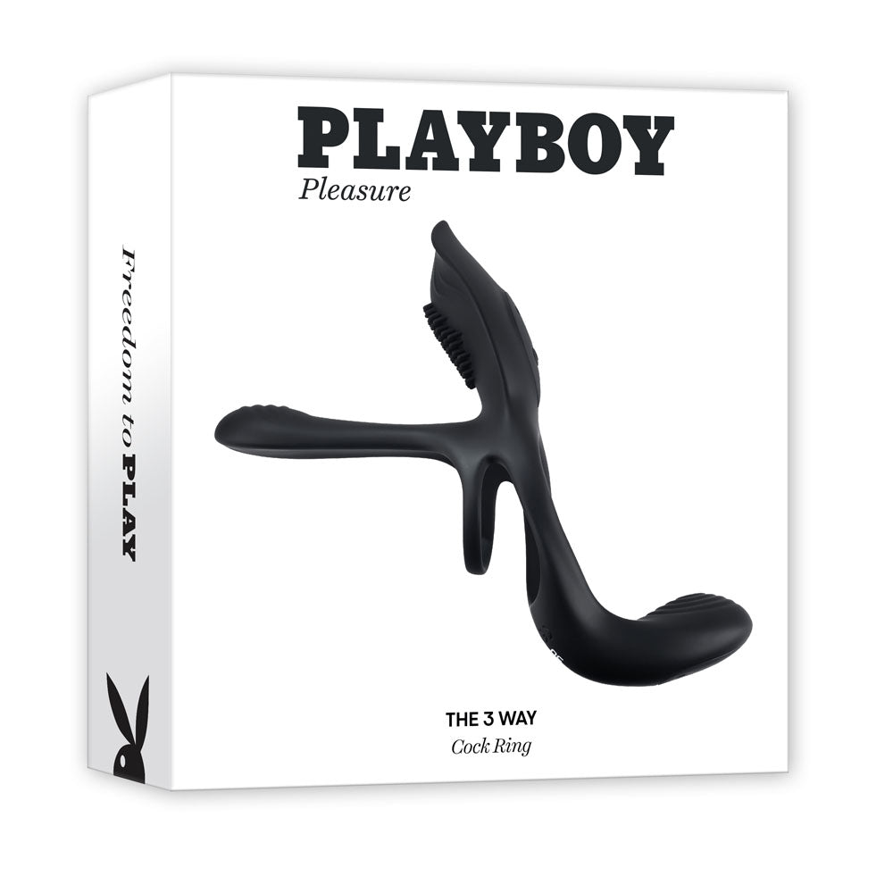 Playboy Pleasure The 3 Way USB Rechargeable Vibrating Cock Ring With Wireless Remote Black Playboy Pleasure