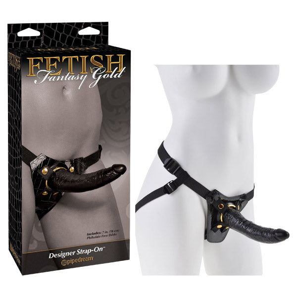 Fetish Fantasy Gold Designer Strap-On - Black/Gold 18 cm (7'') Strap-On Pipedream