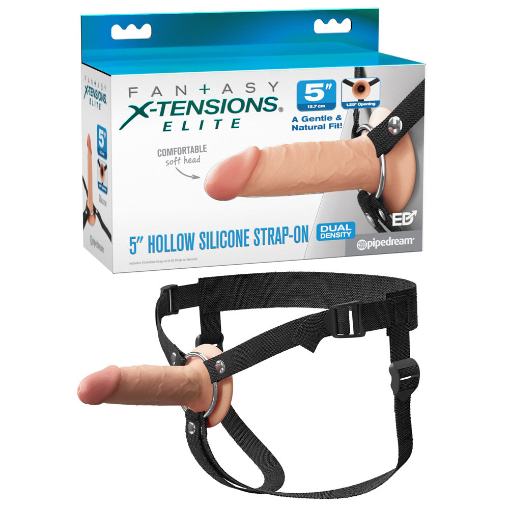 Pipedream Fantasy X Tensions Elite Silicone Hollow Strap On 5 Inch Flesh