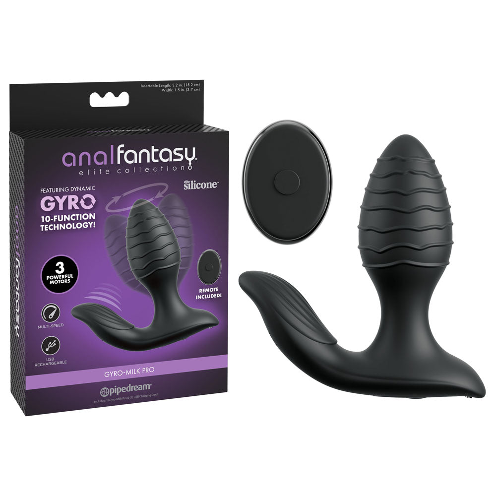 Pipedream Anal Fantasy Elite Gyro Milk Pro USB Rechargeable Gyrating Butt Plug Black