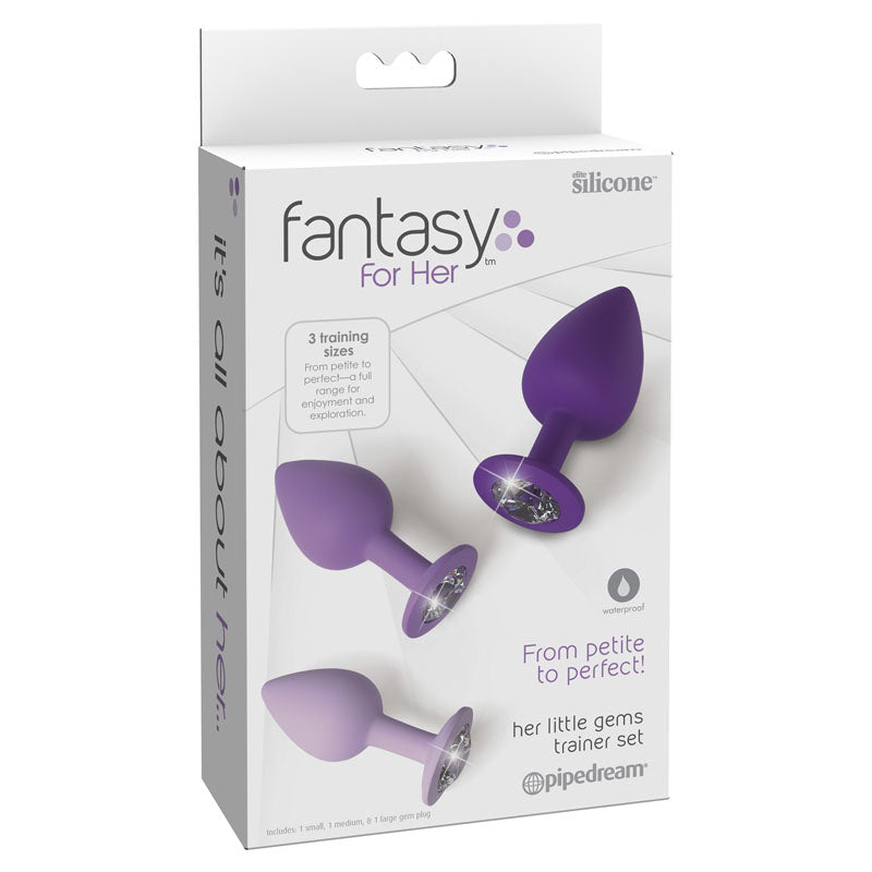 Pipedream Fantasy For Her Little Gems Trainer Set Butt Plugs With Jewel Bases Set Of 3 Sizes Pipedream