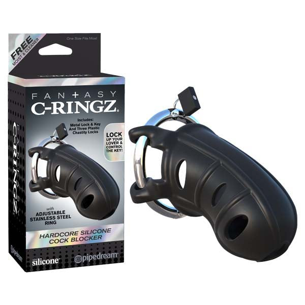 Fantasy C-ringz Hardcore Silicone Cock Blocker - Black Cock Cage Pipedream