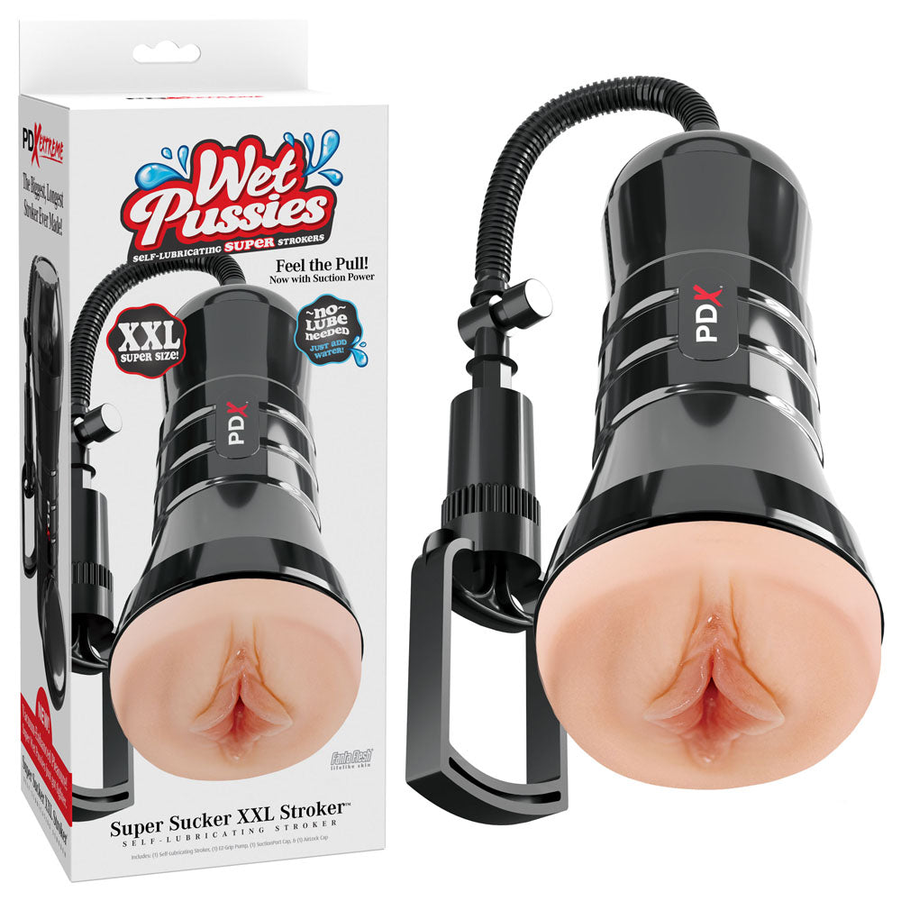 Pipedream PDX Wet Pussies Super Sucker XXL Vagina Stroker With Suction Pump Flesh