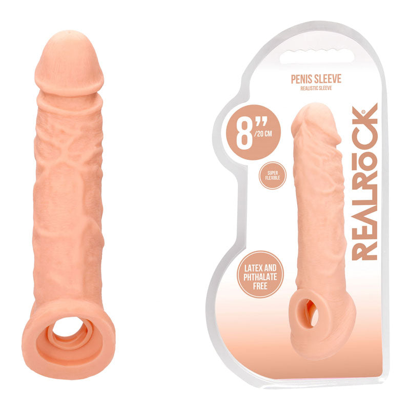 Shots Toys REALROCK Realistic Penis Extender With Rings Penis Extension Sleeve 8 Inch