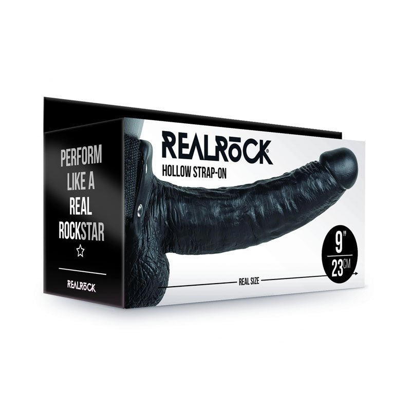 REALROCK Hollow Strapon with Balls - 23 cm Black - Black 23 cm Hollow Strap-On Shots Toys