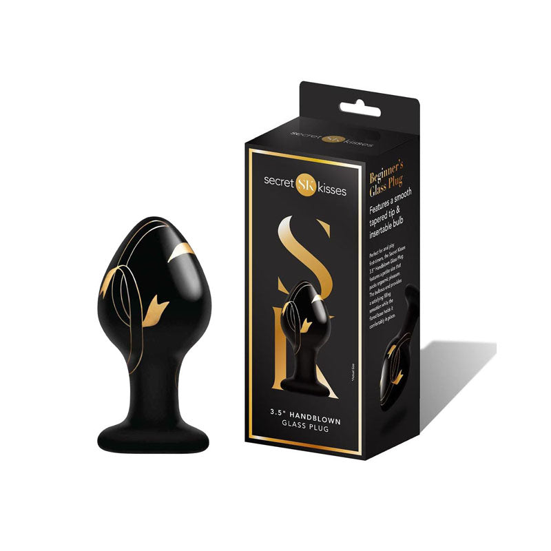 Secret Kisses Handblown Glass Butt Plug 3.5 Inch Black Secret Kisses