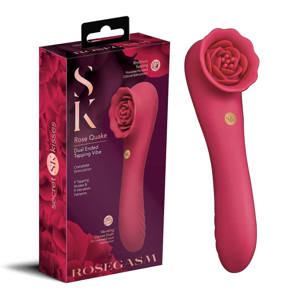 Xgen Products Secret Kisses ROSEGASM ROSE QUAKE USB Rechargeable Dual Ended Tapping Vibrator Red