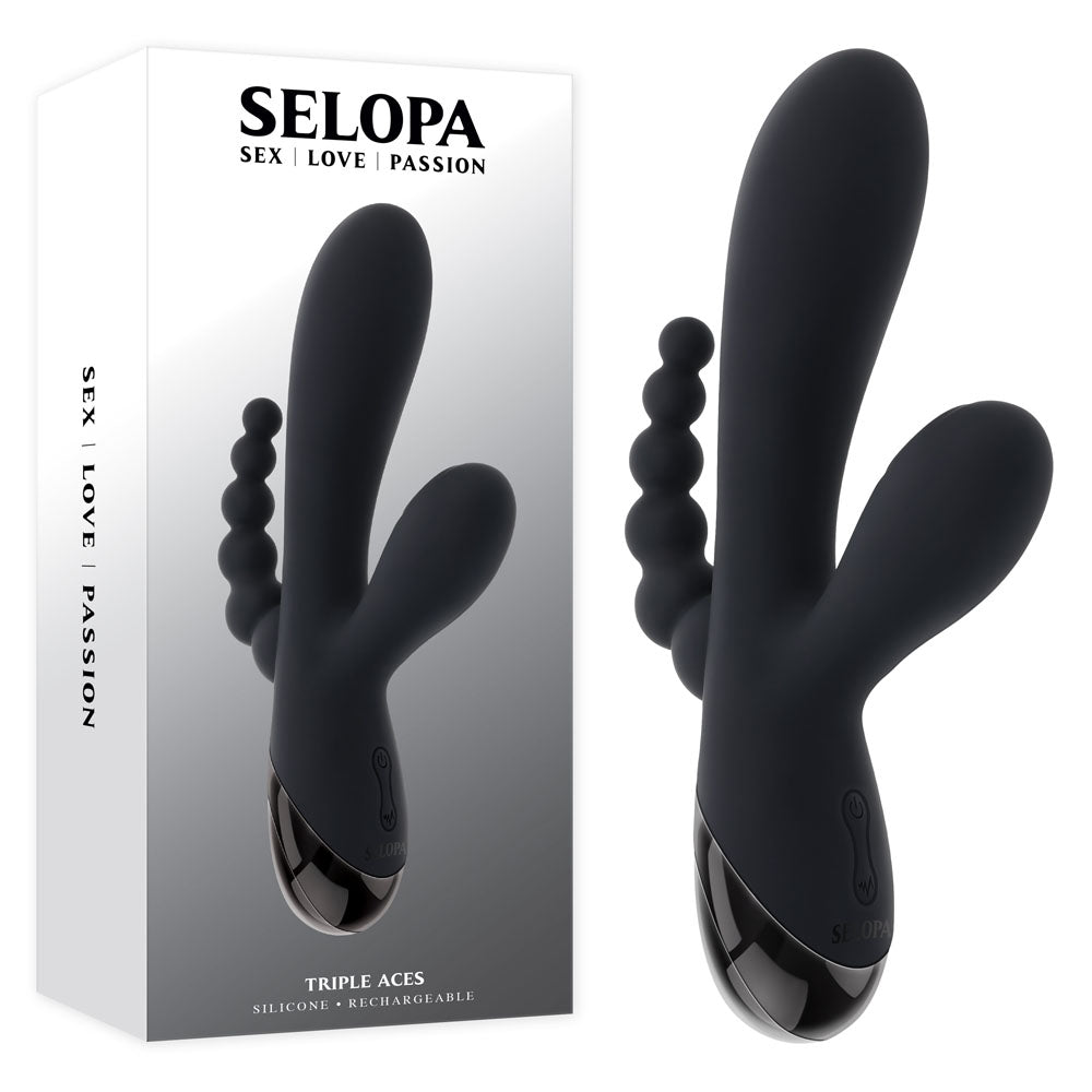 Selopa TRIPLE ACES USB Rechargeable Triple Stimulator Vibrator 19.7cm Black
