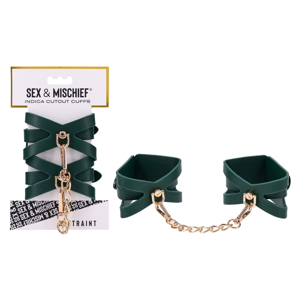 Sportsheets Sex & Mischief Indica Cutout Cuffs Restraints Green / Gold