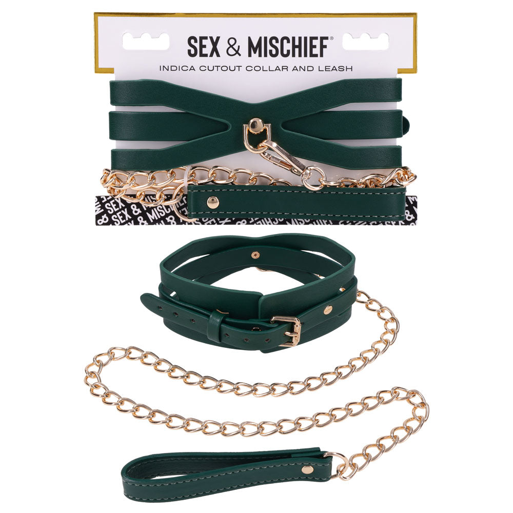 Sportsheets Sex & Mischief Indica Cutout Collar & Leash Restraint Green / Gold