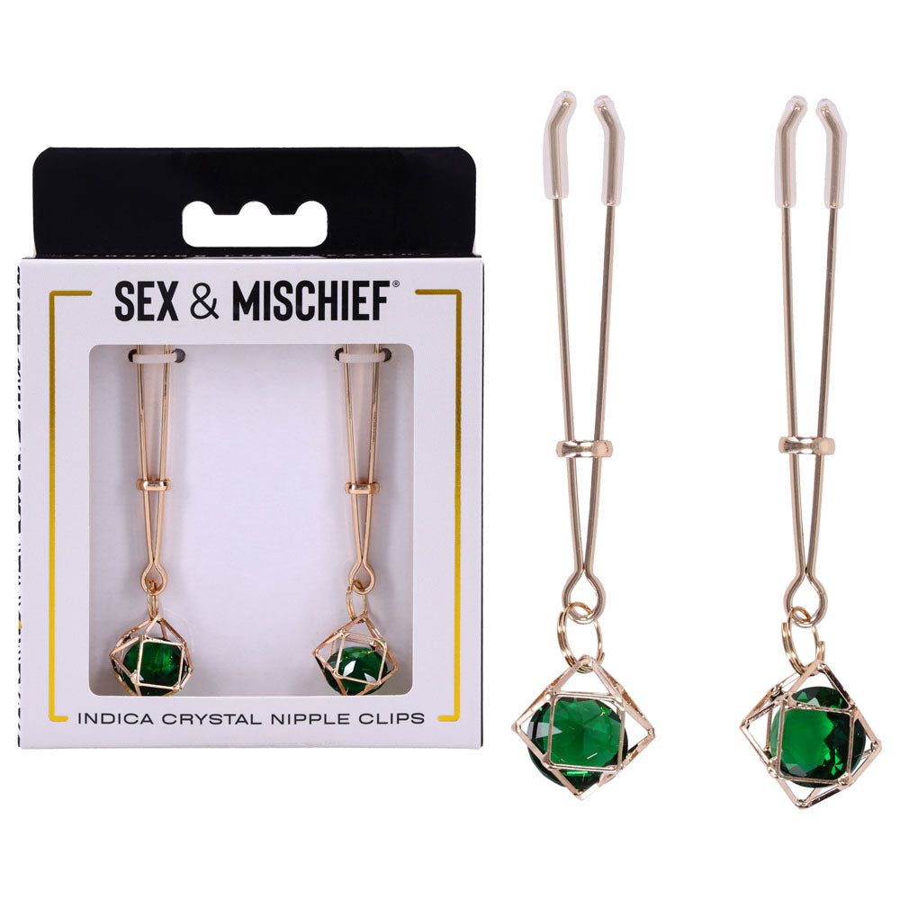 Sportsheets Sex & Mischief Indica Crystal Nipple Clips With Emerald Gems