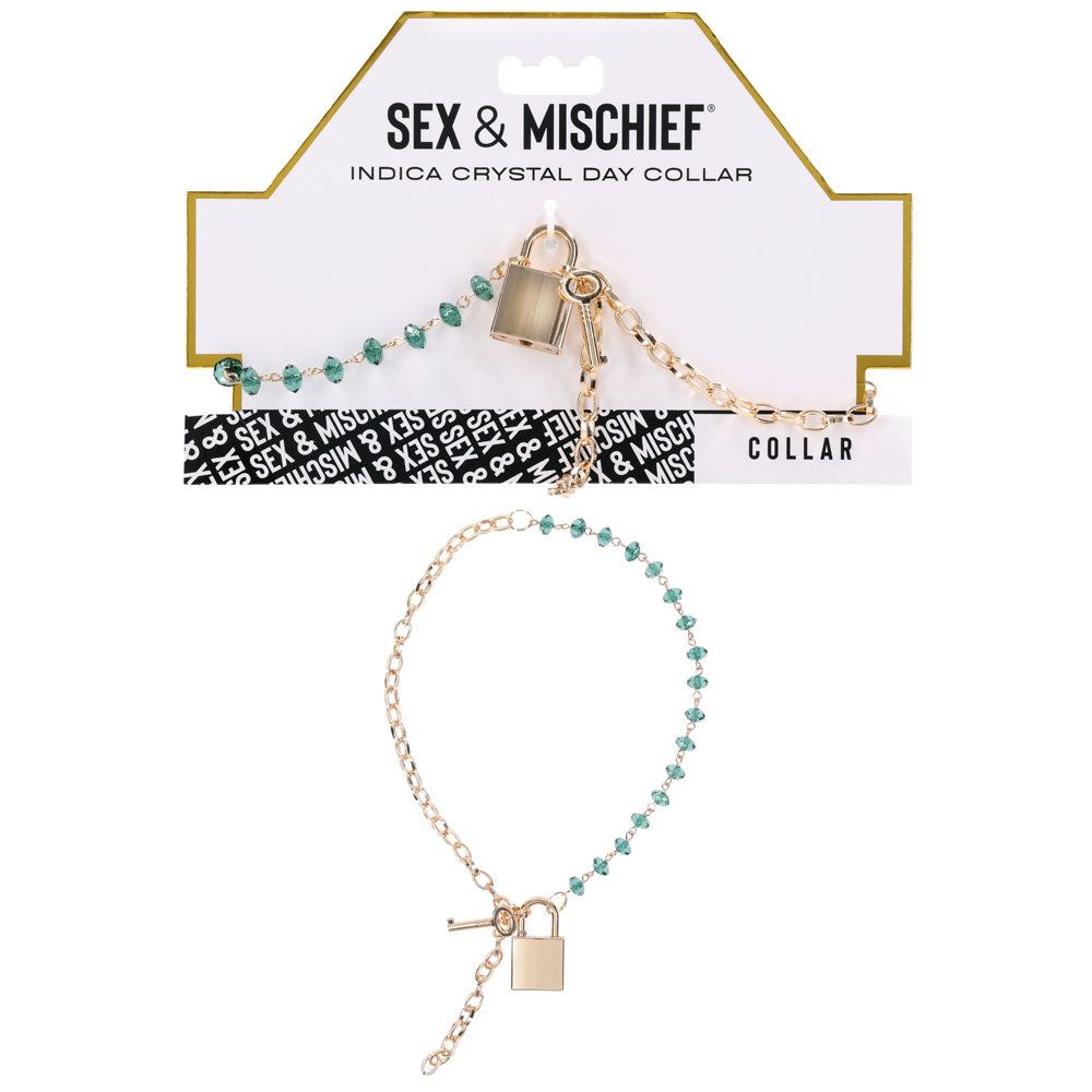 Sportsheets Sex & Mischief Indica Crystal Day Lockable Collar Gold / Emerald