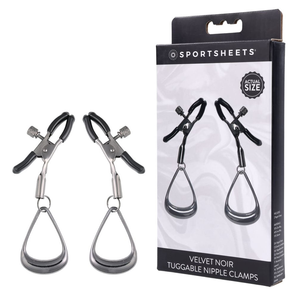 SPORTSHEETS Velvet Noir Tuggable Nipple Clamps Adjustable Nipple Restraints
