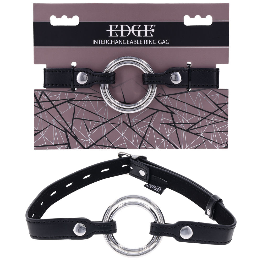 EDGE Interchangeable Ring Gag Mouth Gag Restraint With 2 Interchangeable Pieces Black Sportsheets