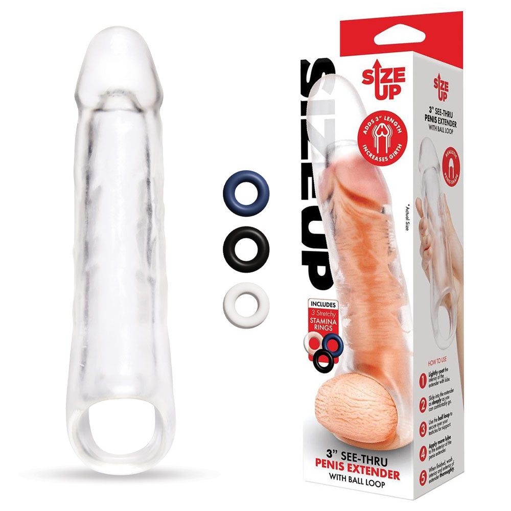 Xgen Products Size Up See Thru Penis Extender With Ball Loop 3 Inch Xgen Products