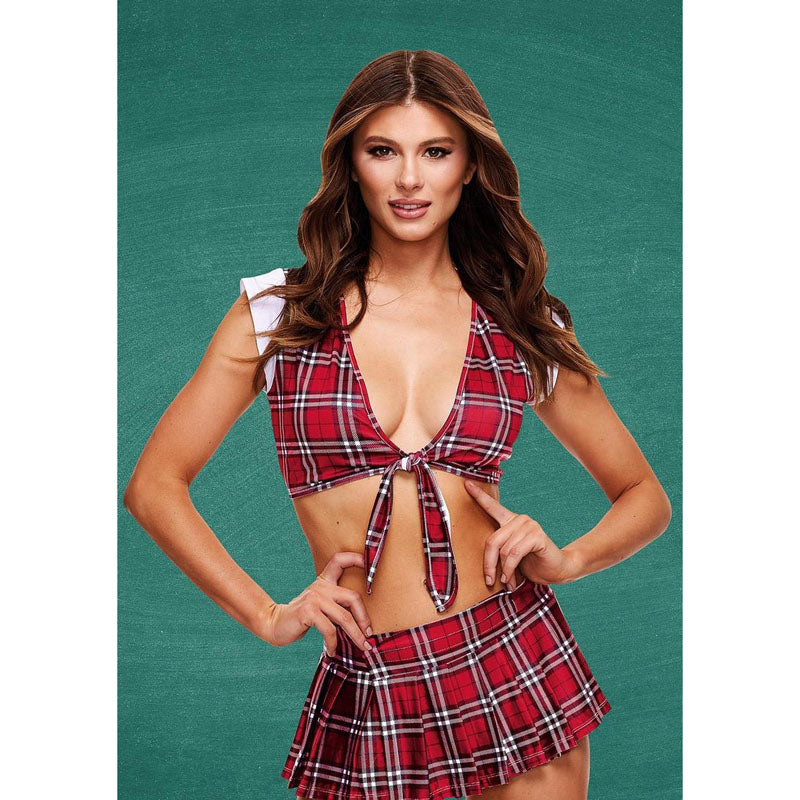 Xgen Products TEACHERS PET Schoolgirl Crop Top & Skirt S / M Red Tartan Xgen Products