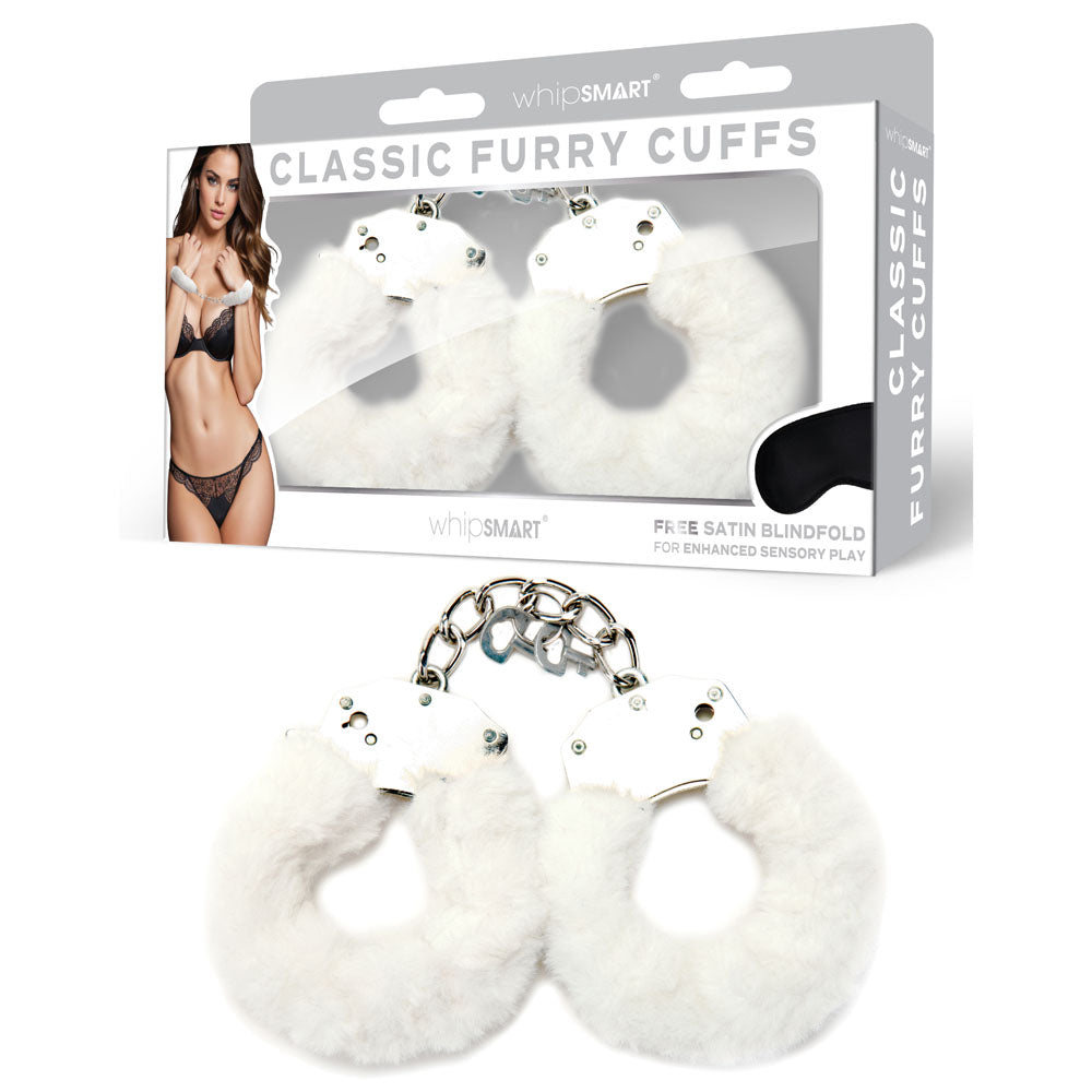 WhipSmart Classic Furry Cuffs Restraints With Bonus Eye Mask White WhipSmart