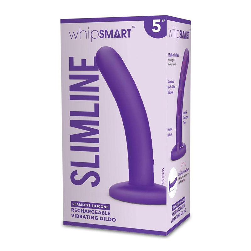 WhipSmart Slimline Rechargeable Vibrating Dildo 5 Inch Purple WhipSmart