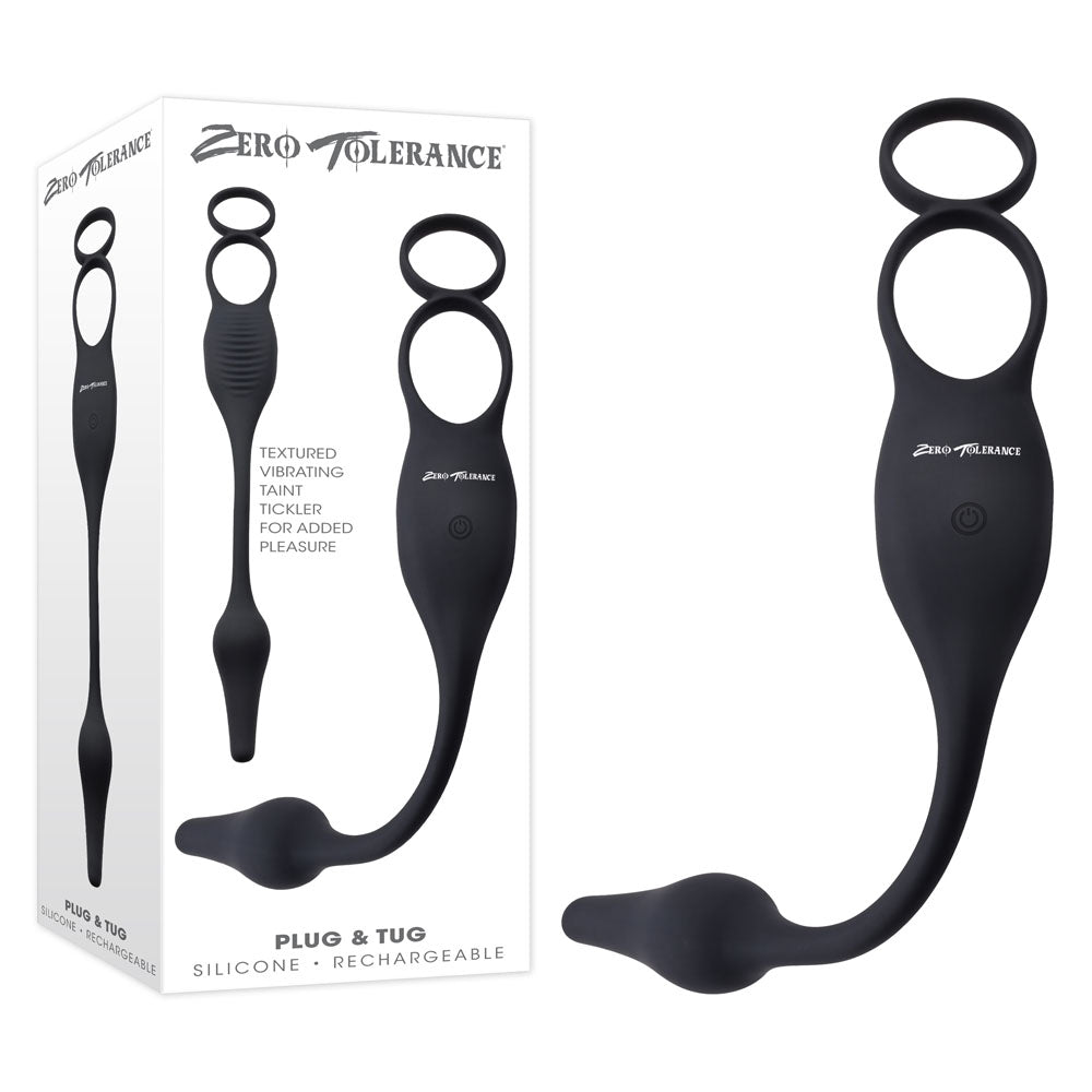 Zero Tolerance PLUG & TUG USB Rechargeable Vibrating Cock Ring With Anal Plug Black Zero Tolerance