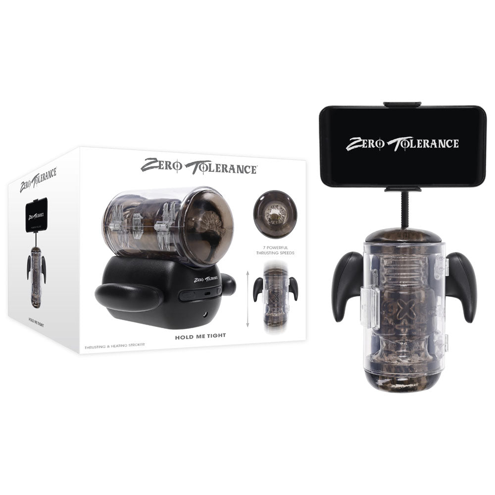 Zero Tolerance HOLD ME TIGHT USB Rechargeable Vibrating Auto Stroker With Phone Holder Black