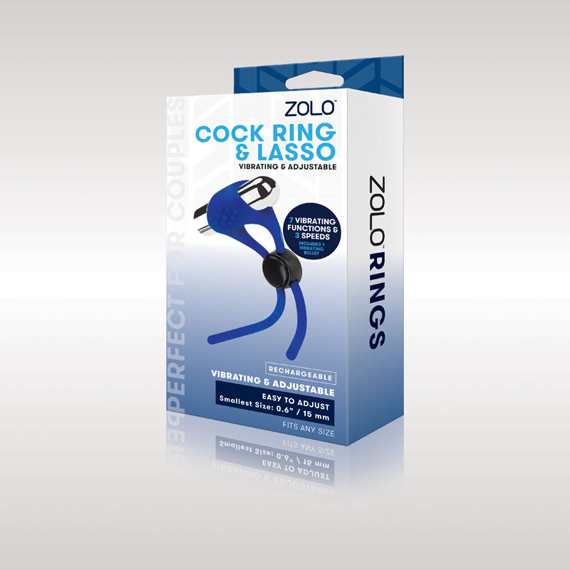 Zolo Rechargeable Cock Ring & Lasso USB Rechargeable Adjustable Cock Ring Blue Zolo