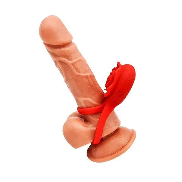 Adam & Eve VIBRATING ROSE DOUBLE ENHANCER USB Rechargeable Cock & Balls Ring With Remote - LOVVA
