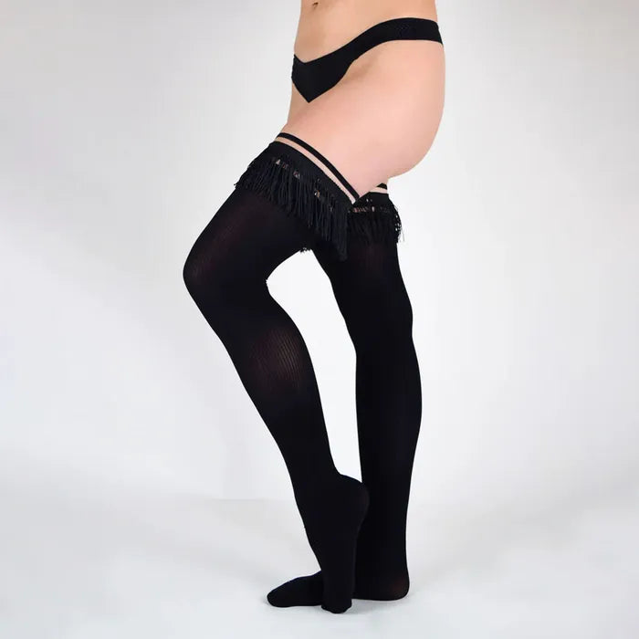 Kixies KEILA Fringe Sheer Thigh Highs Black