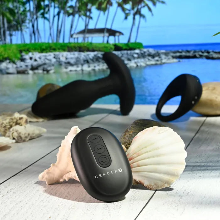 Gender X TEAMWORK USB Rechargeable Rimming Butt Plug & Vibrating Cock Ring Black Gender X