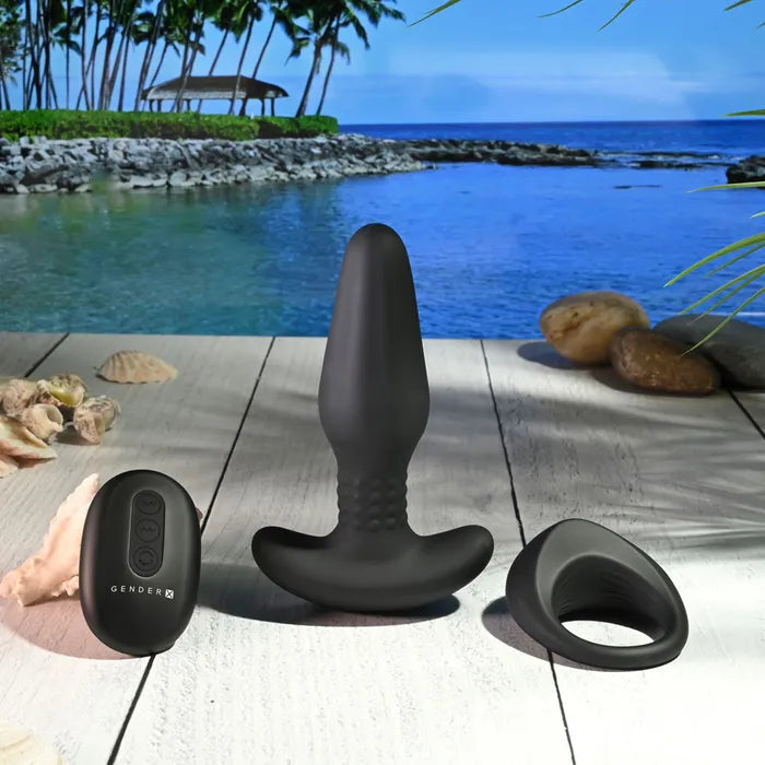Gender X TEAMWORK USB Rechargeable Rimming Butt Plug & Vibrating Cock Ring Black Gender X