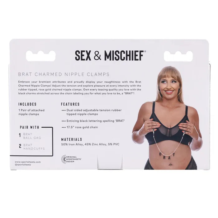 Sportsheets Sex & Mischief Brat Charmed Nipple Clamps With 45cm Chain