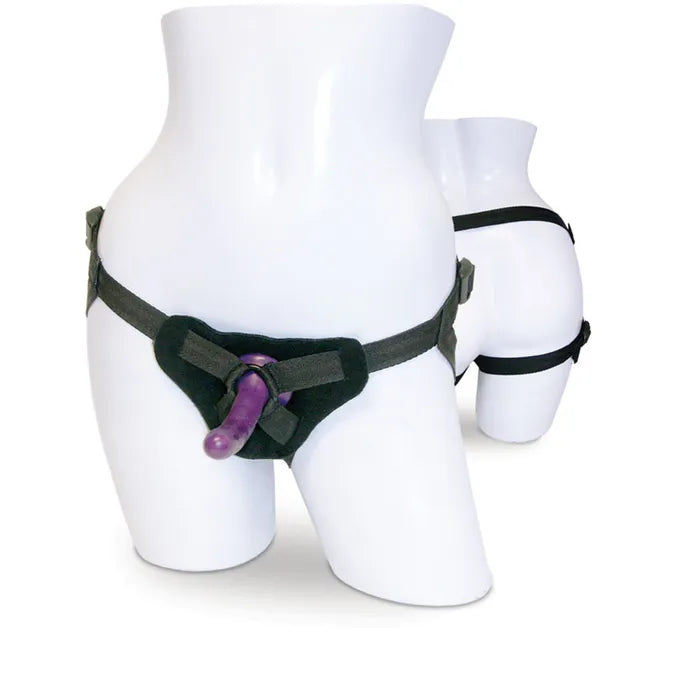 Sex & Mischief Strap-On & Silicone Dildo Kit - Black/Purple Adjustable Strap-On Sportsheets