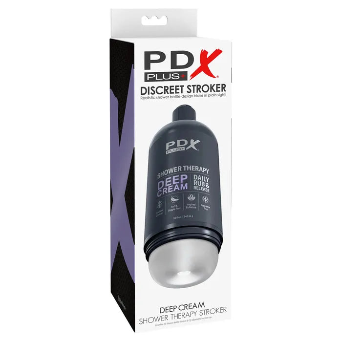 Pipedream PDX Plus Shower Therapy Deep Cream Frosted Discreet Stroker With Suction Base Clear Pipedream