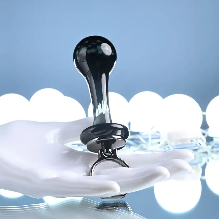Gender X BLOW POP Glass Plug With Ring Pull 12.8cm Black Gender X