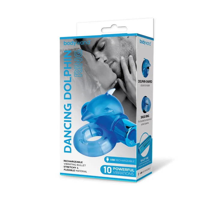 Bodywand Rechargeable Dancing Dolphin USB Rechargeable Vibrating Cock Ring Blue Bodywand