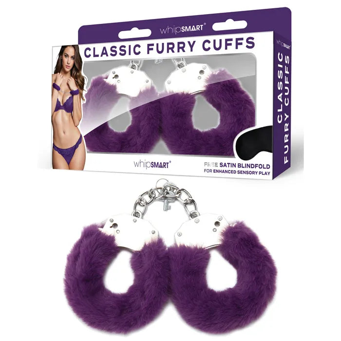 WhipSmart Classic Furry Cuffs Restraints With Bonus Eye Mask White WhipSmart