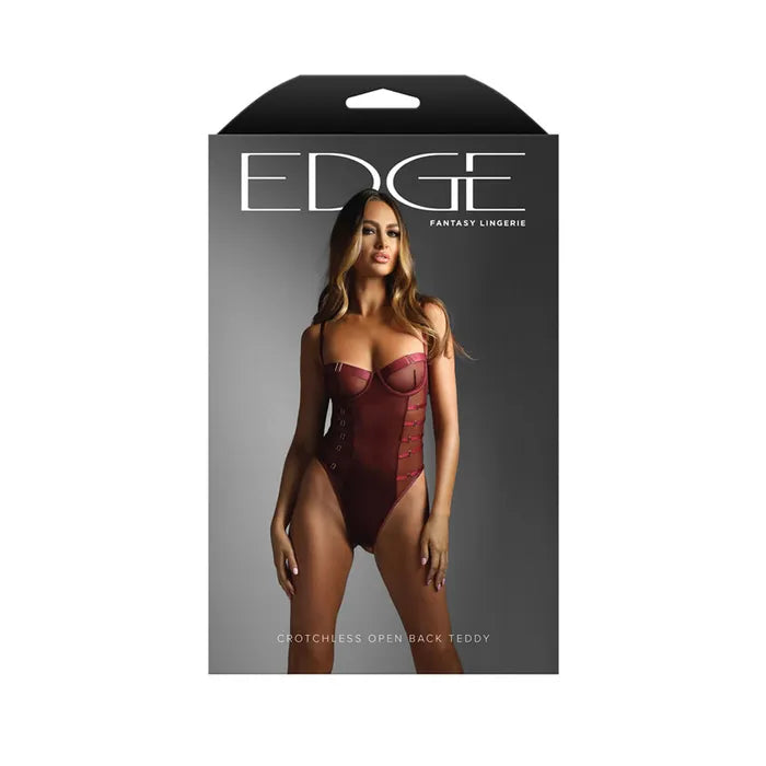 Fantasy Lingerie EDGE Crotchless Open Back Teddy M / L Burgundy Fantasy Lingerie