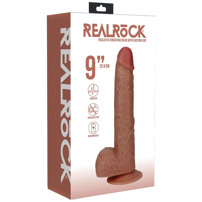 Shots Toys REALROCK Vibrating Cock & Balls USB Rechargeable Vibrating Dong 9 Inch Shots Toys