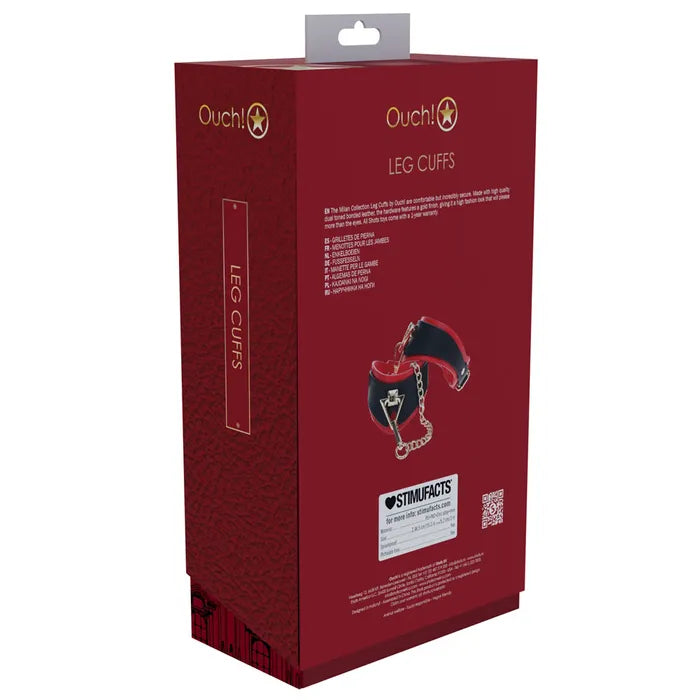 OUCH! Milan Collection Leg Cuffs Restraints Black / Red Shots Toys