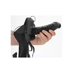 REALROCK Vibrating Hollow Strapon + Balls - 18cm Black - Black 18 cm Vibrating Hollow Strap-On Shots Toys