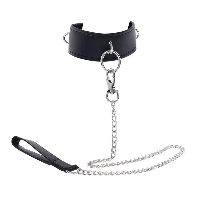 EDGE Collar & Leash Neck Restraint With Heavy Duty Metal Leash Black Sportsheets