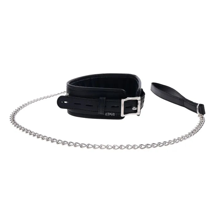EDGE Collar & Leash Neck Restraint With Heavy Duty Metal Leash Black Sportsheets